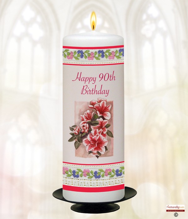 Happy 90th Birthday Lace Candle (White) 9 inch
