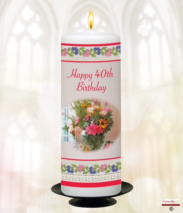 Happy 40th Birthday Lace Candle (White) 9 inch