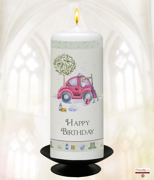 Male Car  Birthday Candle (White) 6 inch