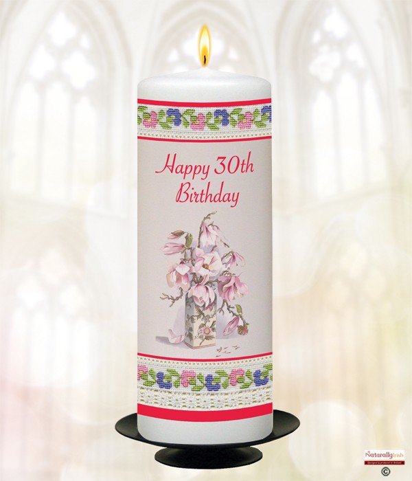 Happy 30th Birthday Lace Candle (White) 9 inch