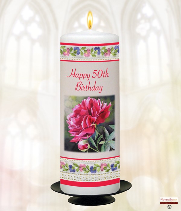 Happy 50th Birthday Lace Candle (White) 9 inch