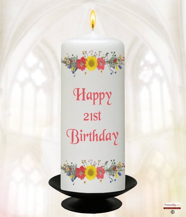 21st Birthday Daisies Candle (White) 6 inch
