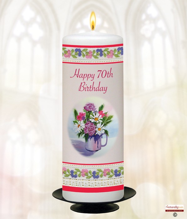 Happy 70th Birthday Lace Candle (White) 9 inch