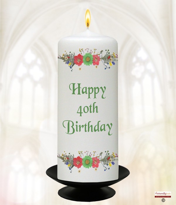 40th Birthday Daisies Candle (White) 6 inch