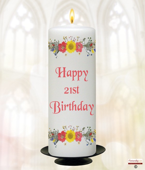 21st Birthday Daisies Candle (White) 9 inch