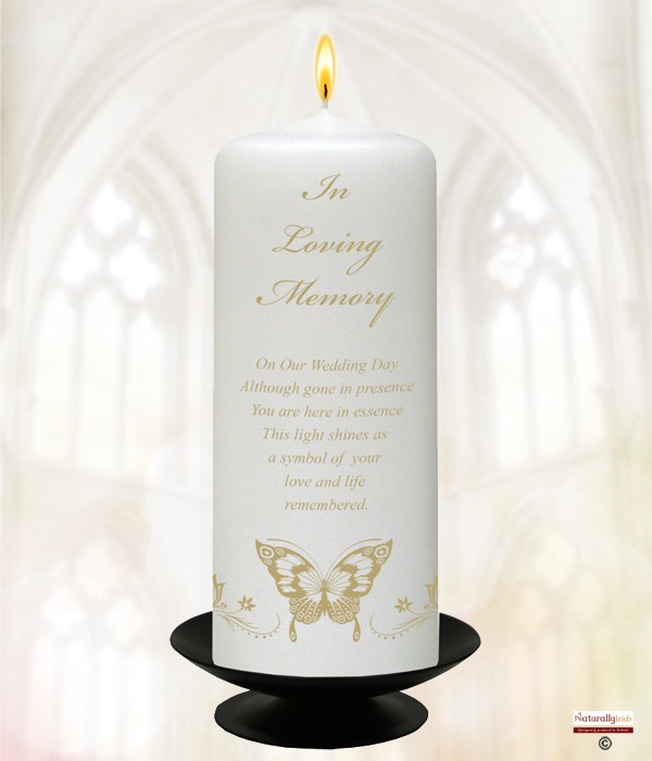 Magestic Gold  Butterfly Wedding Remembrance 6inch Candle (White)