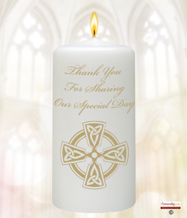 Trinity Cross Gold Script Wedding Favour (White)