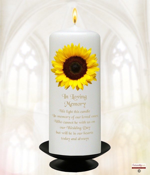 Sunflower Gold Script Wedding 6inch Remembrance Candle (White)