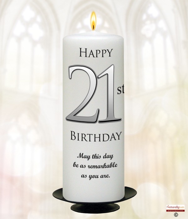 21st Birthday Delight Silver 9inch Candle (White/Ivory)