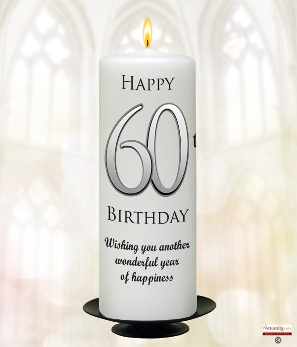 60th Birthday Delight Silver 9inch Candle (White/Ivory)