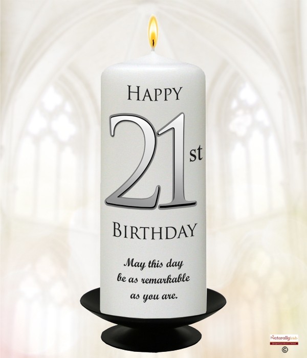 21st Birthday Delight Silver 6inch Candle (White/Ivory)