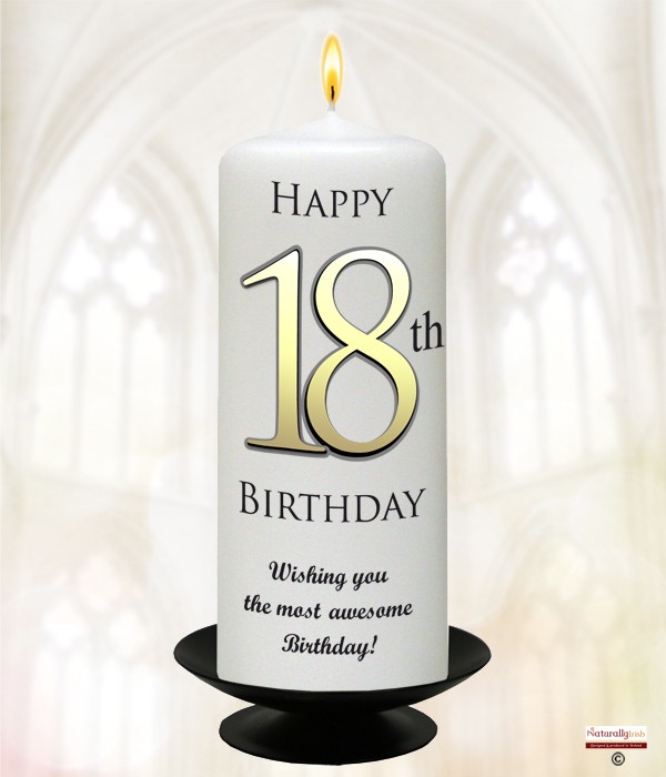 18th Birthday Delight Gold 6inch Candle (White/Ivory)