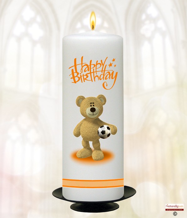 Birthday Suprise Football Teddy  9inch Candle (White/Ivory)