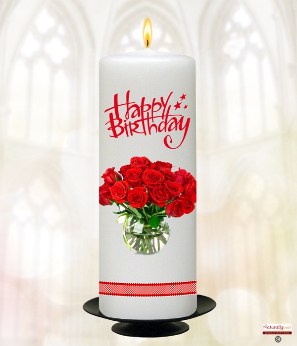 Birthday Suprise Rose Vase 9inch Candle (White/Ivory)