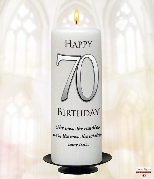 70th Birthday Delight Silver 9inch Candle (White/Ivory)