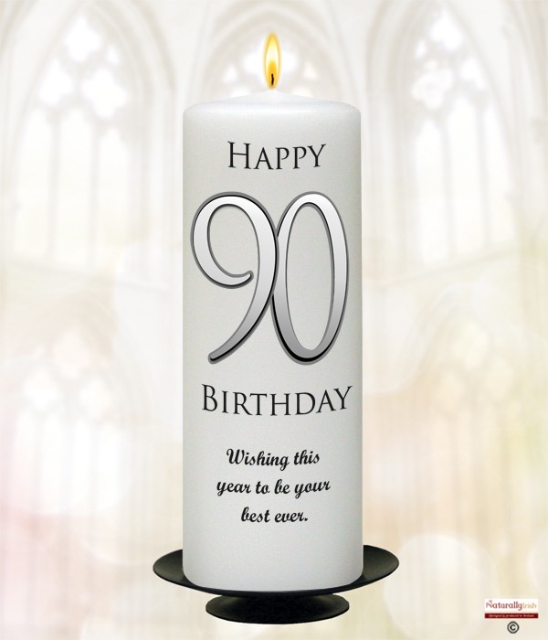 90th Birthday Delight Silver 9inch Candle (White/Ivory)
