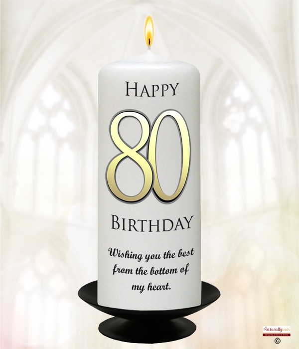 80th Birthday Delight Gold 6inch Candle (White/Ivory)