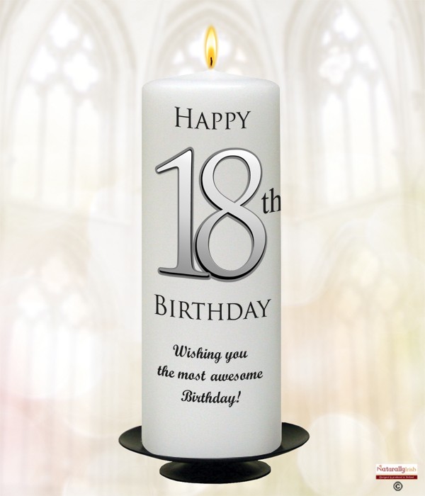 18th Birthday Delight Silver 9inch Candle (White/Ivory)