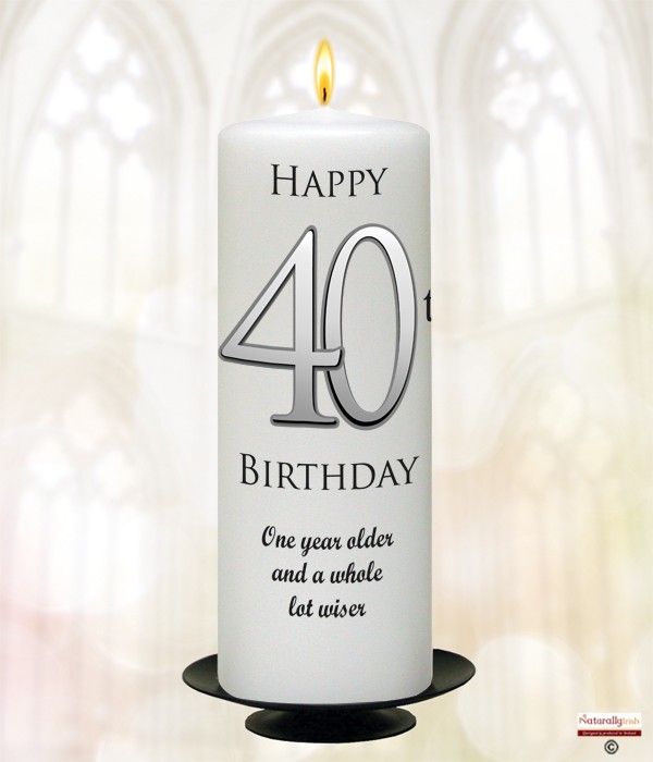 40th Birthday Delight Silver 9inch Candle (White/Ivory)