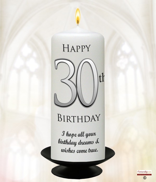 30th Birthday Delight Silver 6inch Candle (White/Ivory)