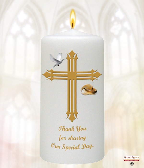 Cross Dove & Rings Gold Wedding Favour (White)