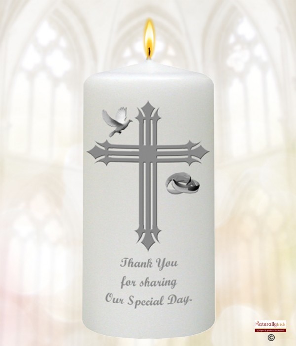 Cross Dove & Rings Silver Wedding Favour (White)