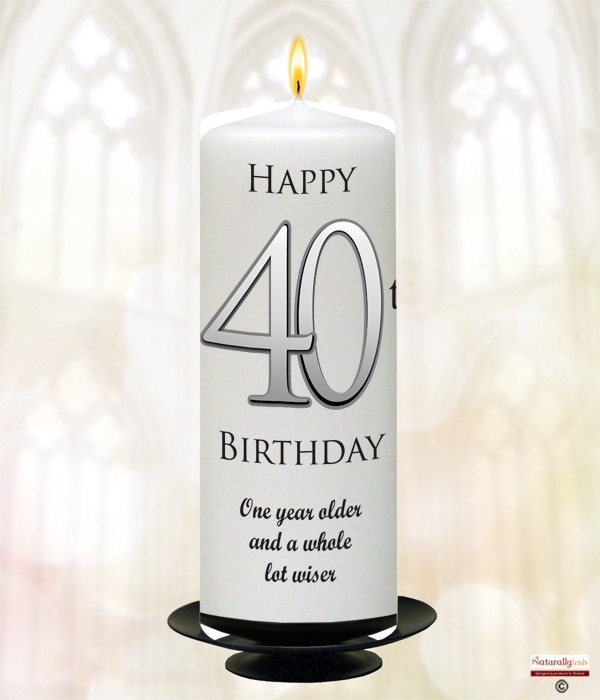 40th Birthday Delight Silver 6inch Candle (White/Ivory)