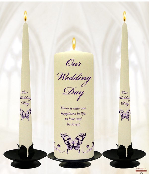 Magestic Purple Butterfly Wedding Candle Set