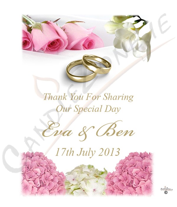 Pink Rose & Freesia Gold script  Favour (White)