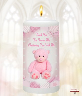 Dots & Ribbons Pink Teddy Christening Favour (White)