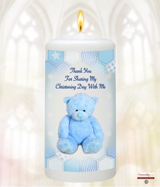 Dots & Ribbons Blue Teddy Christening Favour (White)