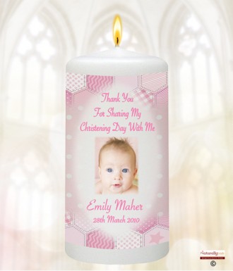 Dots & Ribbons Pink Photo Christening Favour (White)
