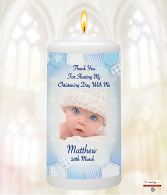 Dots & Ribbons Blue Photo Christening Favour (White)