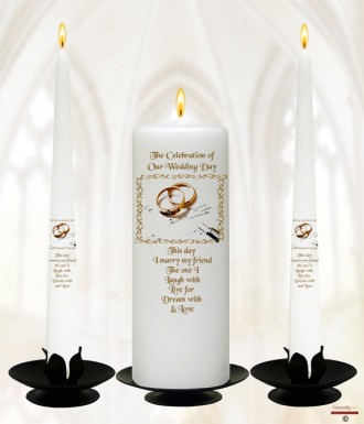 Rings & Pen Wedding Candles (Gold&White)