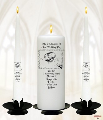 Rings & Pen Wedding Candles (White)