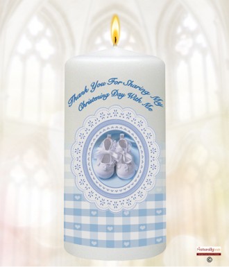 Booties Lace & Gingham Blue Christening Favour (White)