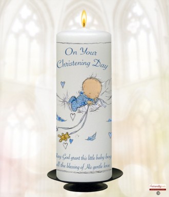 Feather Baby Christening Candle (White/Ivory)