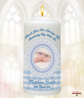 Booties Lace & Gingham Blue Photo Christening Favour (White)