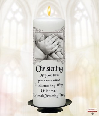 Christening Hands Black Christening Candle (White/Ivory)