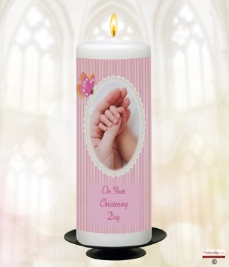 Butterfly Pink Christening Candle (White/Ivory)