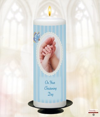 Butterfly Blue Christening Candle (White/Ivory)
