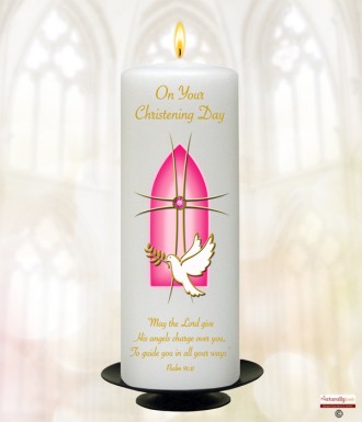 Window Dove Pink Christening Candle