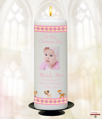 Girl Jungle and Photo Christening Candle (White/Ivory)