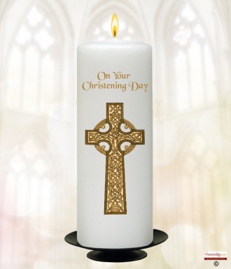 Holy Cross Gold Christening Candle (White/Ivory)