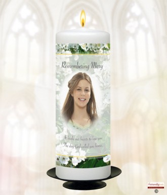 White Flowers and Photo Memorial Candle (white/ivory)