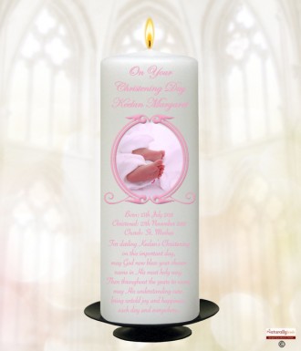 Vintage Pink Frame Feet Christening Candle (White/Ivory)