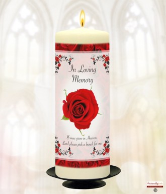 Red Roses Memorial Candle (white/ivory)