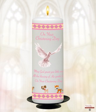 Girl Jungle and Dove Christening Candle (White/Ivory)