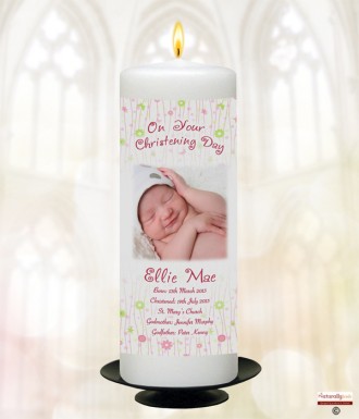 All Things Nice Pink and Photo Christening Candle (White/Ivory)