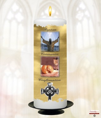 Traditional BCC Gold Christening Candle (White/Ivory)